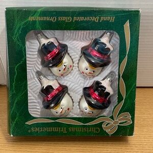 Vtg Bradford Christmas Trimmeries Ornaments Snowmen Heads Faces Set of 4 Mexico
